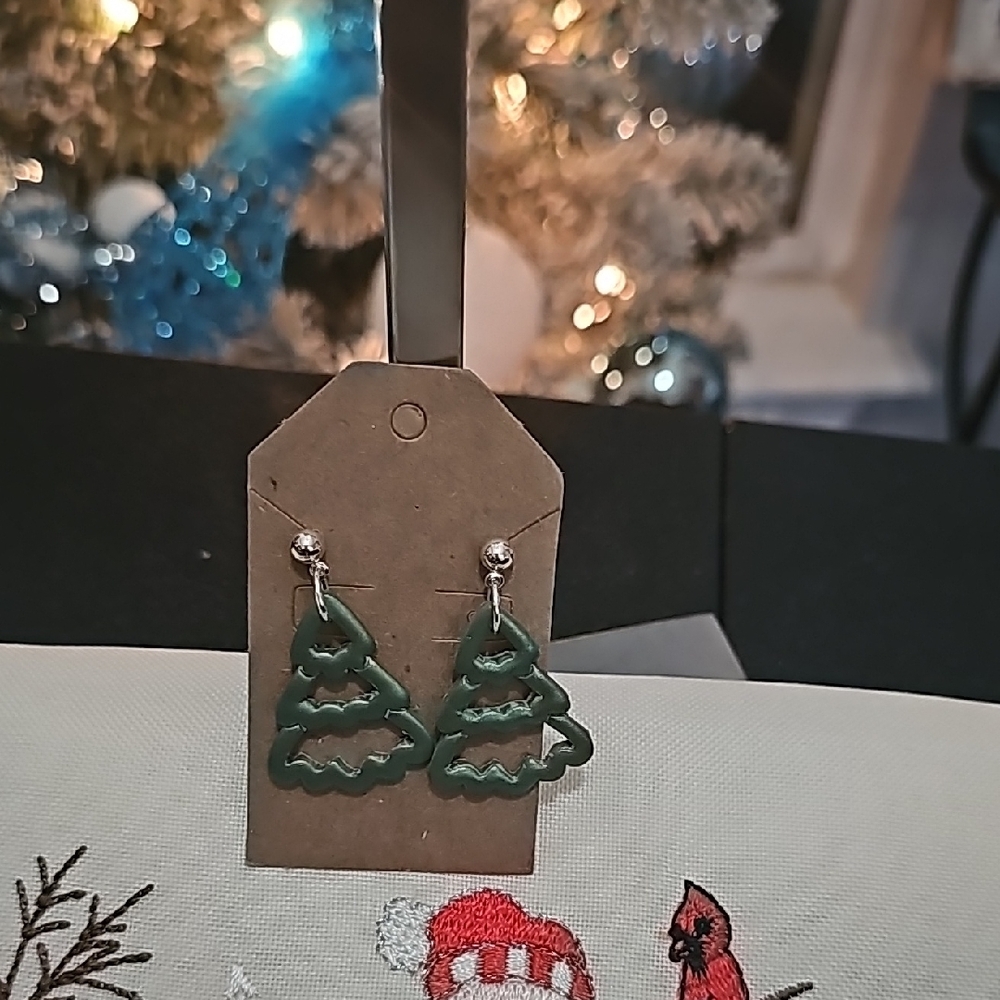 COPY - Green Christmas Tree Earrings - Picture 1 of 2